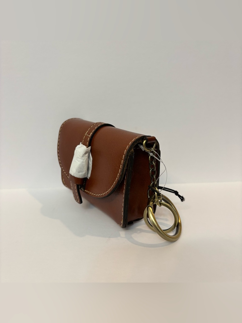 Patricia Nash Leather Mini Torri Wallet Pouch Keychain/Key Ring, Cognac Brown